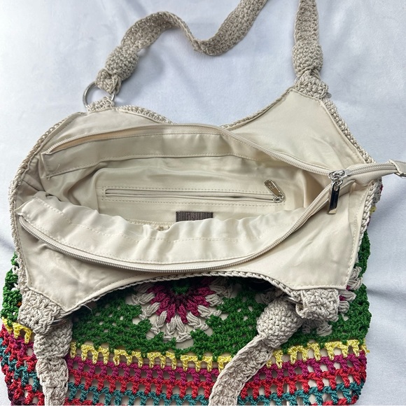 The Sak Crochet Purse Beach Boho Shoulder Bag Tote Multi Floral Patch Summer - Picture 7 of 11